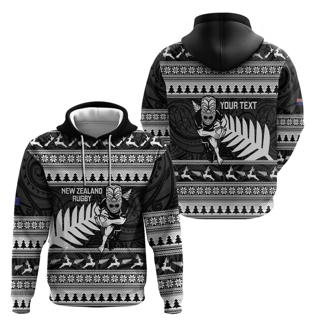 New Zealand Christmas Rugby Personalised Zip Hoodie Meri Kirihimete All Black Maori - Polynesian Pride
