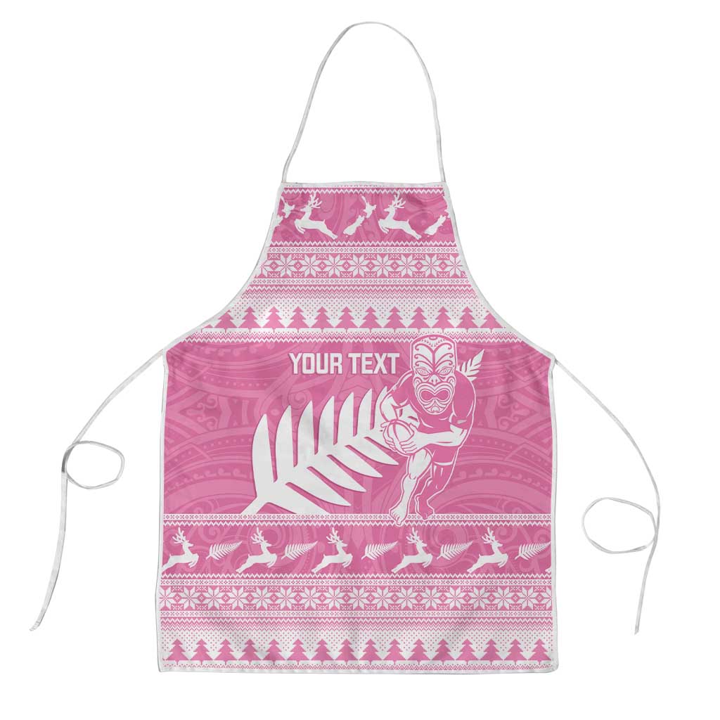 New Zealand Christmas Rugby Personalised Apron Meri Kirihimete All Black Maori Pink Version - Polynesian Pride