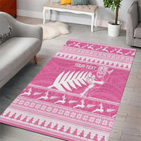 New Zealand Christmas Rugby Personalised Area Rug Meri Kirihimete All Black Maori Pink Version - Polynesian Pride