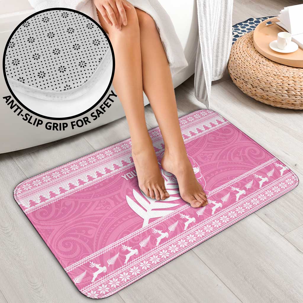 New Zealand Christmas Rugby Personalised Bathroom Set Meri Kirihimete All Black Maori Pink Version - Polynesian Pride