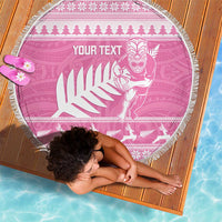New Zealand Christmas Rugby Personalised Beach Blanket Meri Kirihimete All Black Maori Pink Version - Polynesian Pride