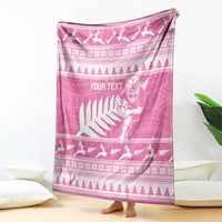 New Zealand Christmas Rugby Personalised Blanket Meri Kirihimete All Black Maori Pink Version - Polynesian Pride