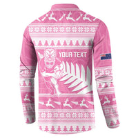 New Zealand Christmas Rugby Personalised Button Sweatshirt Meri Kirihimete All Black Maori Pink Version - Polynesian Pride