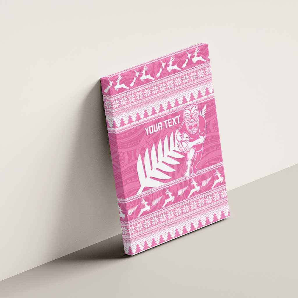 New Zealand Christmas Rugby Personalised Canvas Wall Art Meri Kirihimete All Black Maori Pink Version - Polynesian Pride