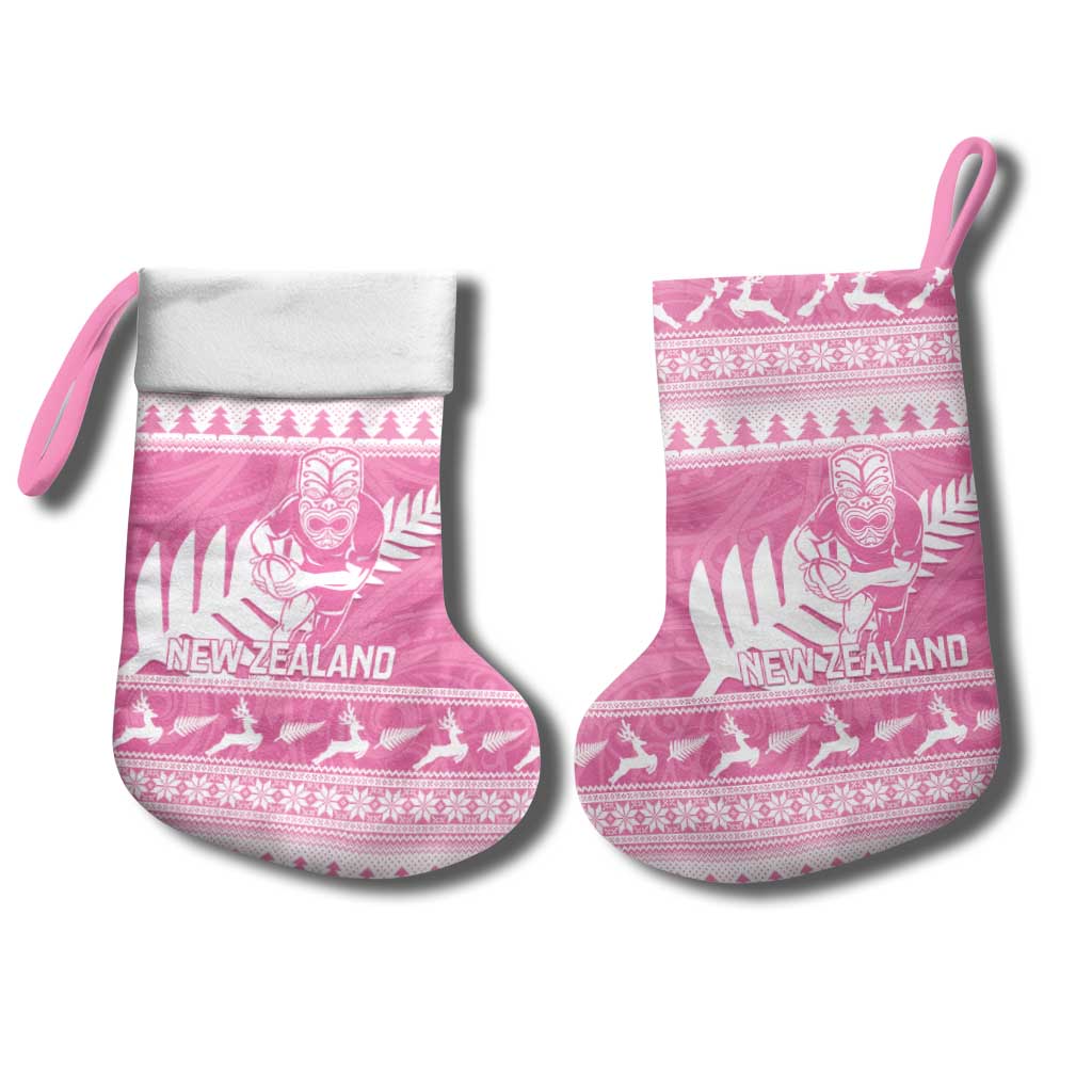 New Zealand Christmas Rugby Personalised Christmas Stocking Meri Kirihimete All Black Maori Pink Version - Polynesian Pride