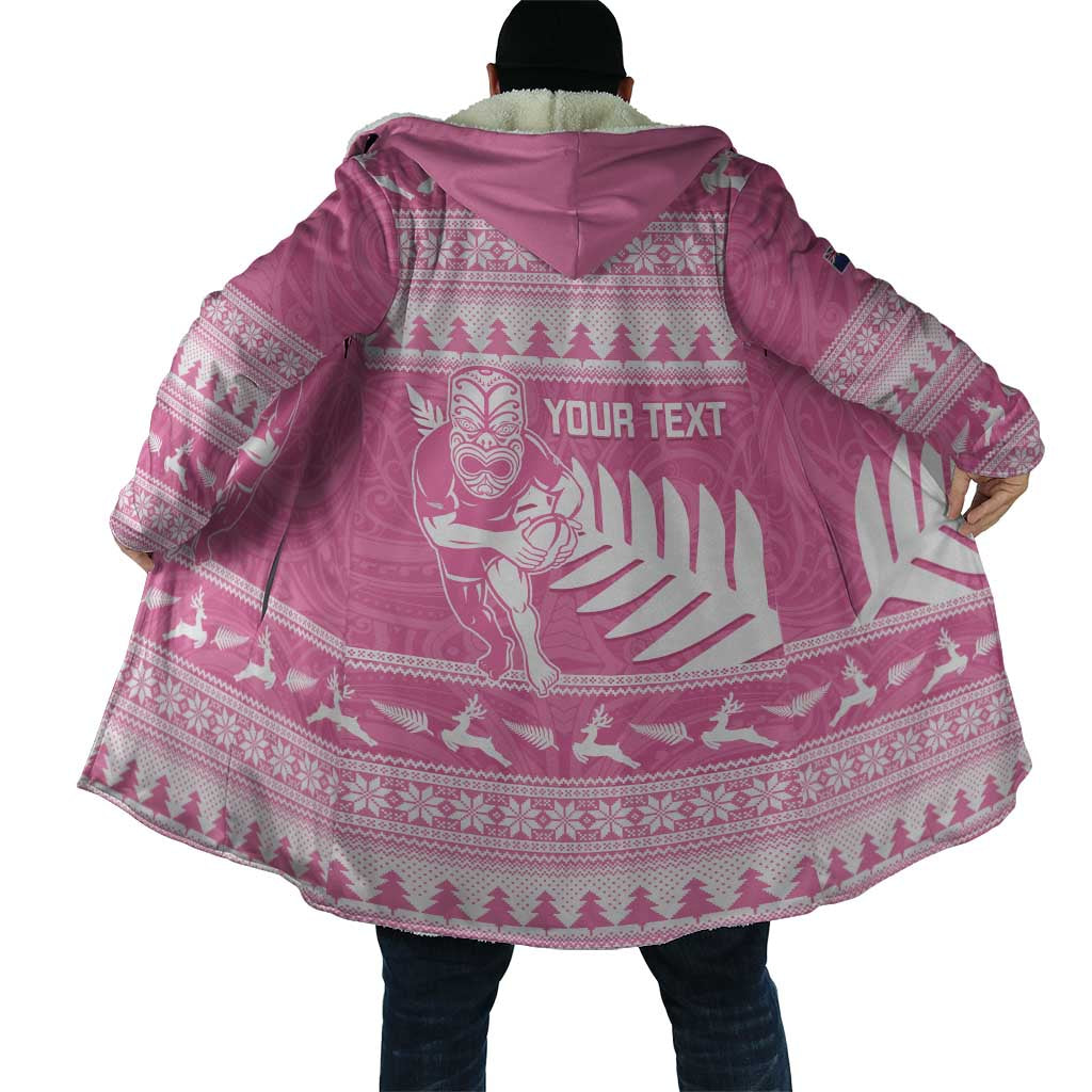 New Zealand Christmas Rugby Personalised Cloak Meri Kirihimete All Black Maori Pink Version - Polynesian Pride