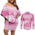 New Zealand Christmas Rugby Personalised Couples Matching Off Shoulder Short Dress and Long Sleeve Button Shirt Meri Kirihimete All Black Maori Pink Version - Polynesian Pride