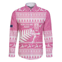 New Zealand Christmas Rugby Personalised Family Matching Mermaid Dress and Hawaiian Shirt Meri Kirihimete All Black Maori Pink Version - Polynesian Pride