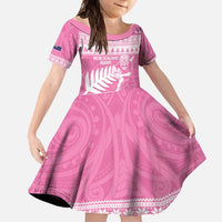 New Zealand Christmas Rugby Personalised Family Matching Off Shoulder Maxi Dress and Hawaiian Shirt Meri Kirihimete All Black Maori Pink Version - Polynesian Pride