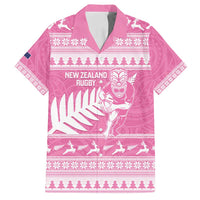 New Zealand Christmas Rugby Personalised Family Matching Puletasi and Hawaiian Shirt Meri Kirihimete All Black Maori Pink Version - Polynesian Pride