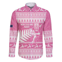 New Zealand Christmas Rugby Personalised Family Matching Short Sleeve Bodycon Dress and Hawaiian Shirt Meri Kirihimete All Black Maori Pink Version - Polynesian Pride