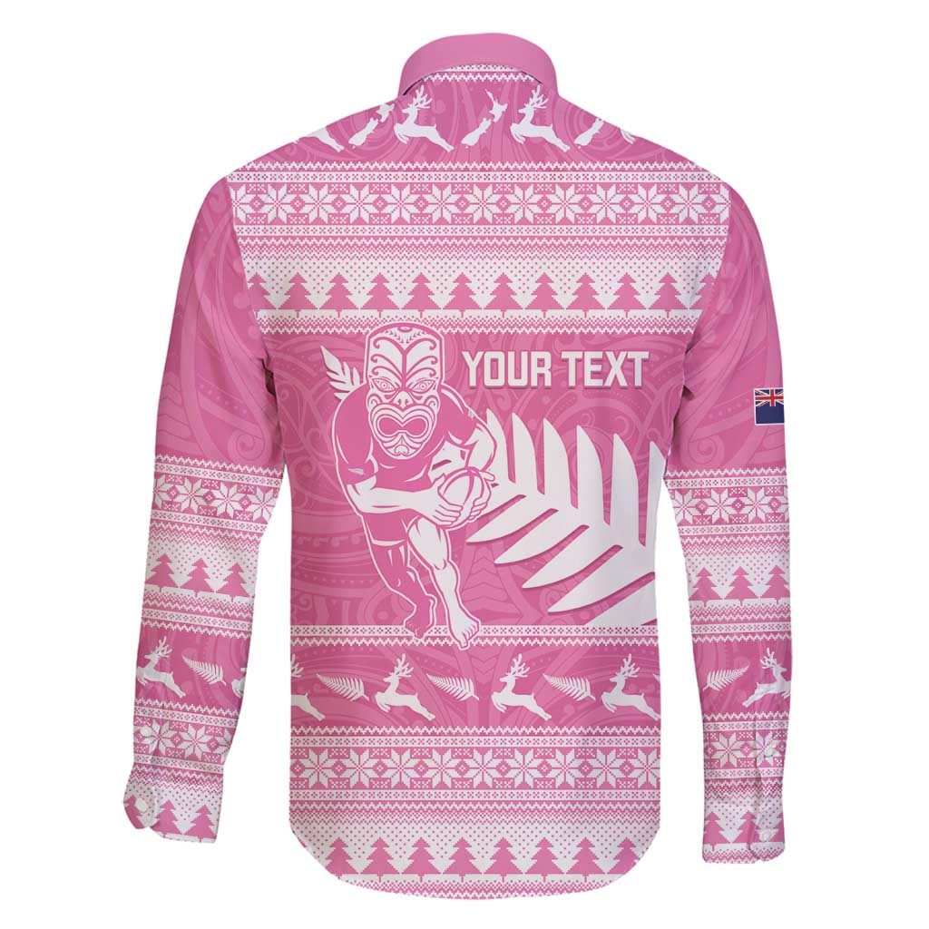 New Zealand Christmas Rugby Personalised Family Matching Tank Maxi Dress and Hawaiian Shirt Meri Kirihimete All Black Maori Pink Version - Polynesian Pride