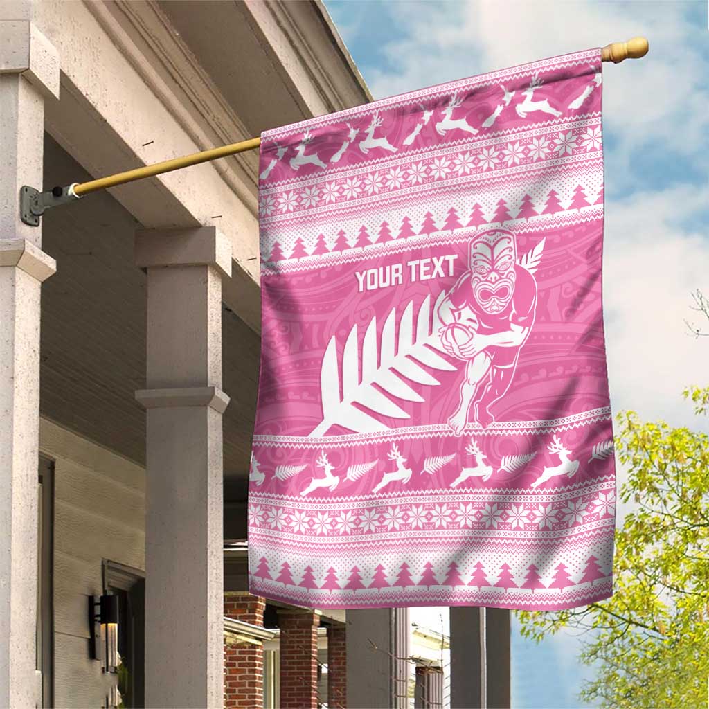 New Zealand Christmas Rugby Personalised Garden Flag Meri Kirihimete All Black Maori Pink Version - Polynesian Pride