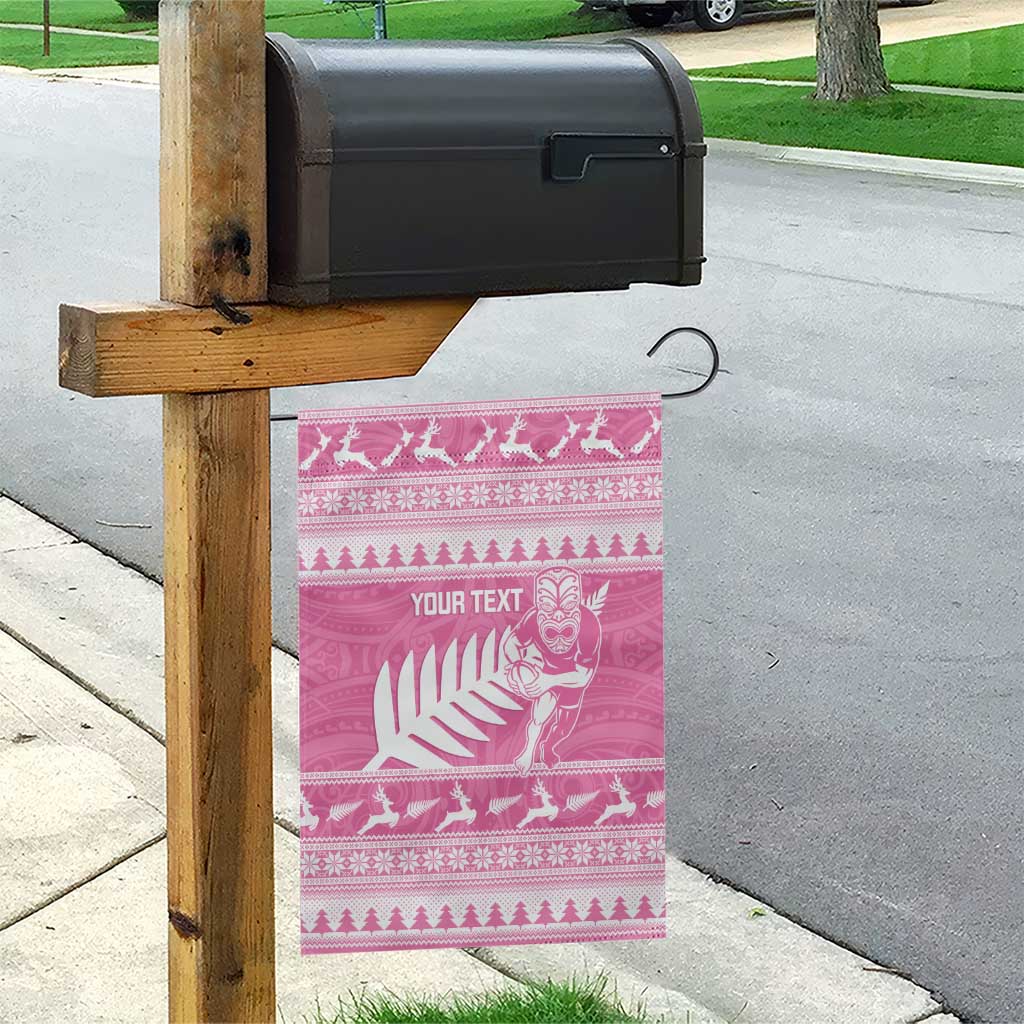New Zealand Christmas Rugby Personalised Garden Flag Meri Kirihimete All Black Maori Pink Version - Polynesian Pride