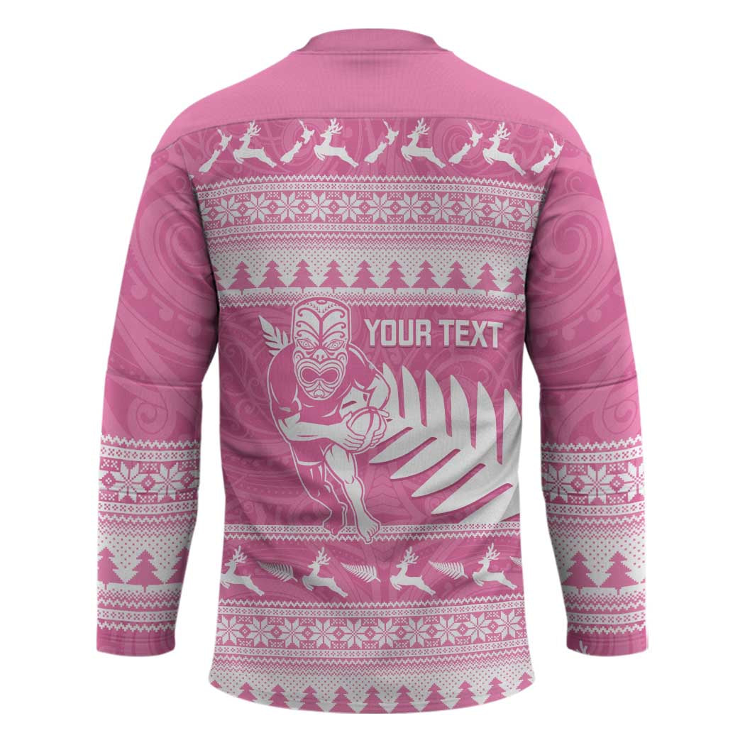 New Zealand Christmas Rugby Personalised Hockey Jersey Meri Kirihimete All Black Maori Pink Version - Polynesian Pride