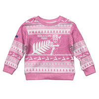 New Zealand Christmas Rugby Personalised Kid Ugly Christmas Sweater Meri Kirihimete All Black Maori Pink Version - Polynesian Pride