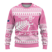 New Zealand Christmas Rugby Personalised Ugly Christmas Sweater Meri Kirihimete All Black Maori Pink Version - Polynesian Pride