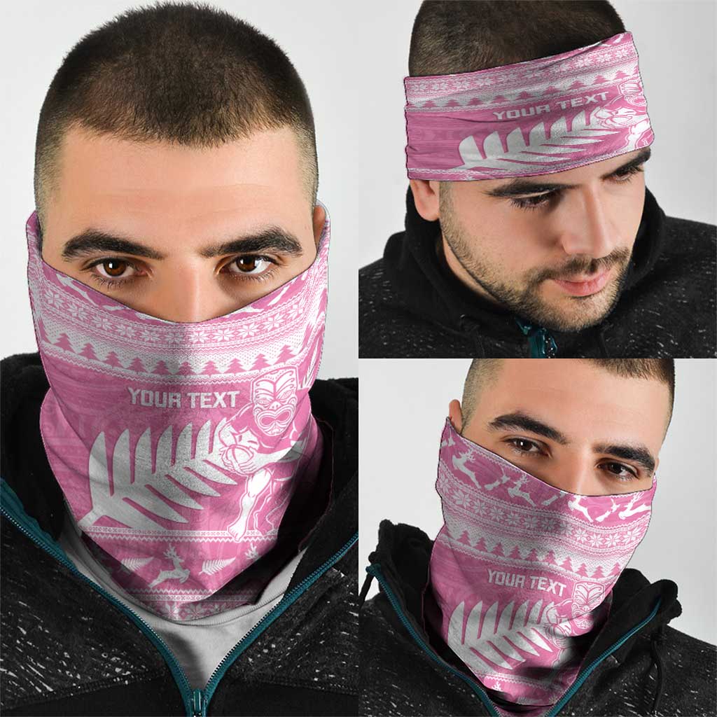 New Zealand Christmas Rugby Personalised Neck Gaiter Meri Kirihimete All Black Maori Pink Version - Polynesian Pride
