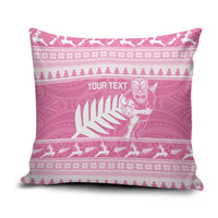 New Zealand Christmas Rugby Personalised Pillow Cover Meri Kirihimete All Black Maori Pink Version - Polynesian Pride