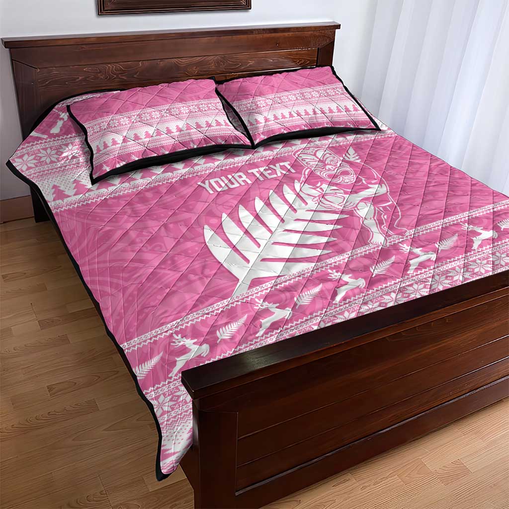 New Zealand Christmas Rugby Personalised Quilt Bed Set Meri Kirihimete All Black Maori Pink Version - Polynesian Pride