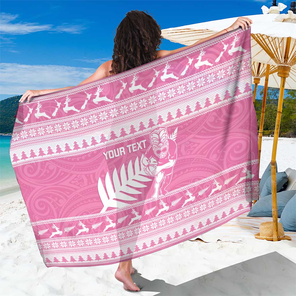 New Zealand Christmas Rugby Personalised Sarong Meri Kirihimete All Black Maori Pink Version - Polynesian Pride