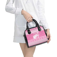 New Zealand Christmas Rugby Personalised Shoulder Handbag Meri Kirihimete All Black Maori Pink Version - Polynesian Pride