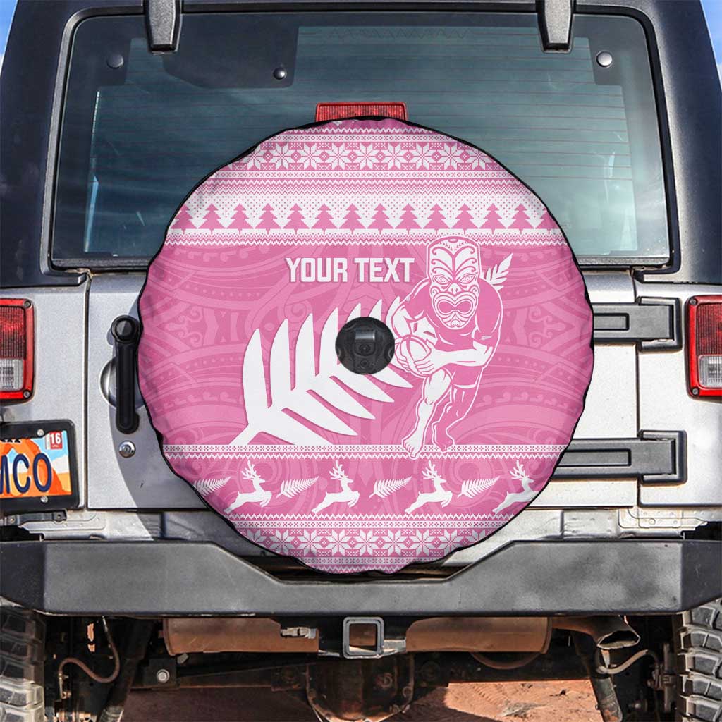New Zealand Christmas Rugby Personalised Spare Tire Cover Meri Kirihimete All Black Maori Pink Version - Polynesian Pride