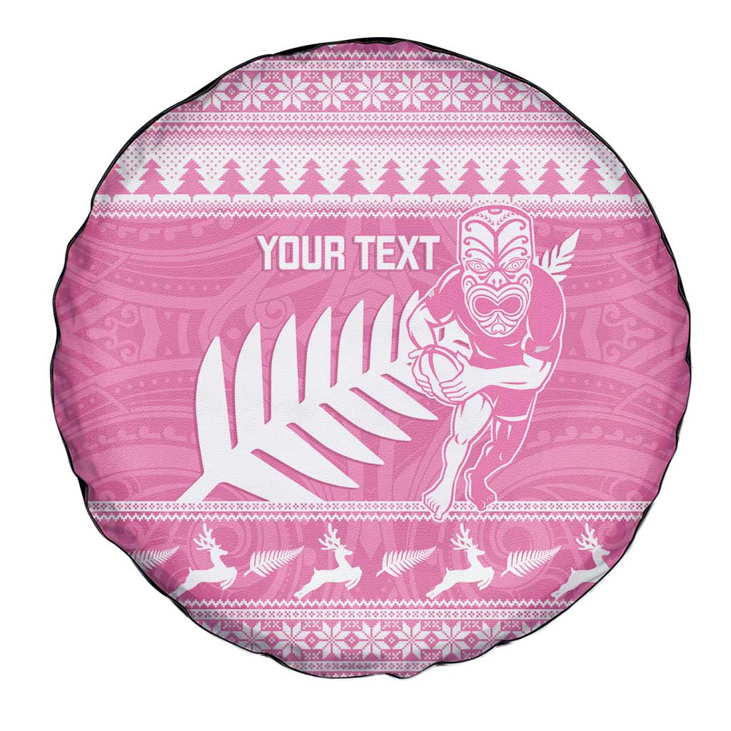 New Zealand Christmas Rugby Personalised Spare Tire Cover Meri Kirihimete All Black Maori Pink Version - Polynesian Pride