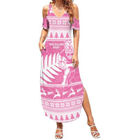 New Zealand Christmas Rugby Personalised Summer Maxi Dress Meri Kirihimete All Black Maori Pink Version - Polynesian Pride