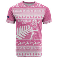 New Zealand Christmas Rugby Personalised T Shirt Meri Kirihimete All Black Maori Pink Version - Polynesian Pride