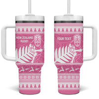 New Zealand Christmas Rugby Personalised Tumbler With Handle Meri Kirihimete All Black Maori Pink Version - Polynesian Pride