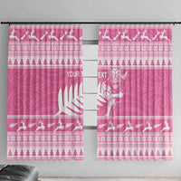 New Zealand Christmas Rugby Personalised Window Curtain Meri Kirihimete All Black Maori Pink Version - Polynesian Pride