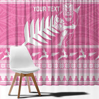New Zealand Christmas Rugby Personalised Window Curtain Meri Kirihimete All Black Maori Pink Version - Polynesian Pride