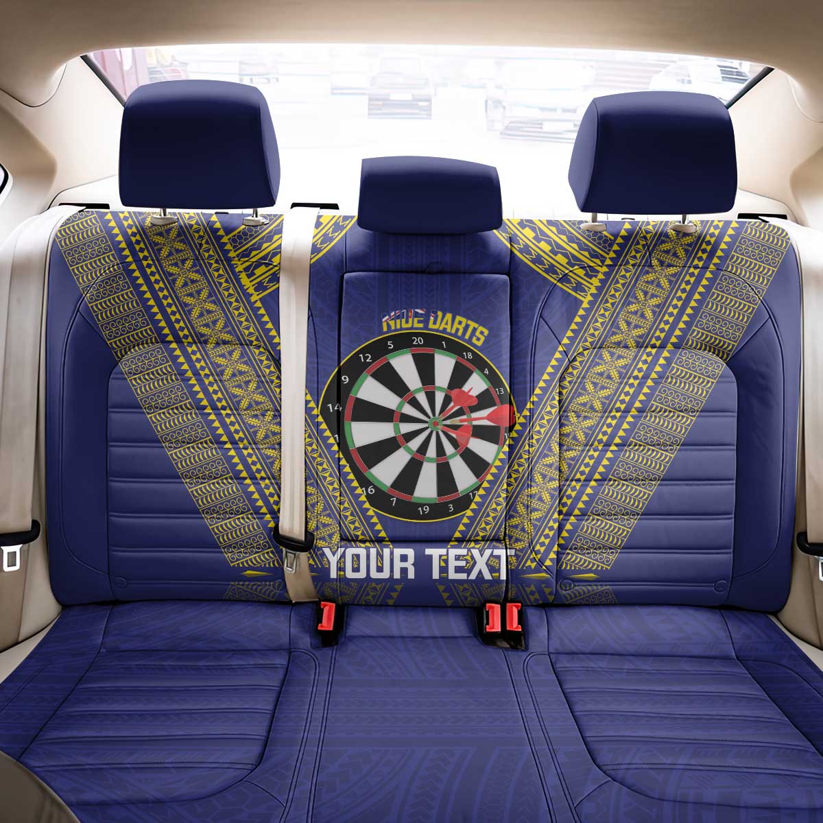 Personalised Niue Darts Back Car Seat Cover Dart Board Hiapo Pattern - Polynesian Pride