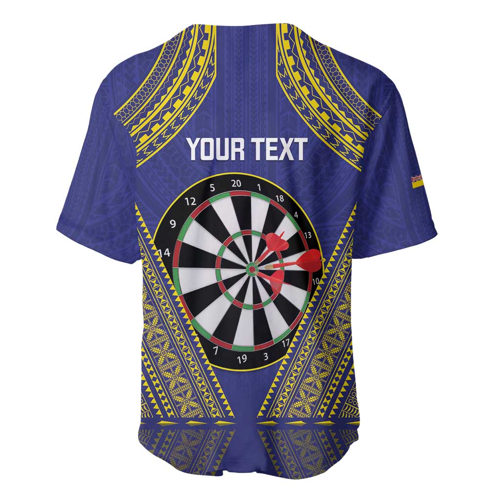 Personalised Niue Darts Baseball Jersey Dart Board Hiapo Pattern - Polynesian Pride