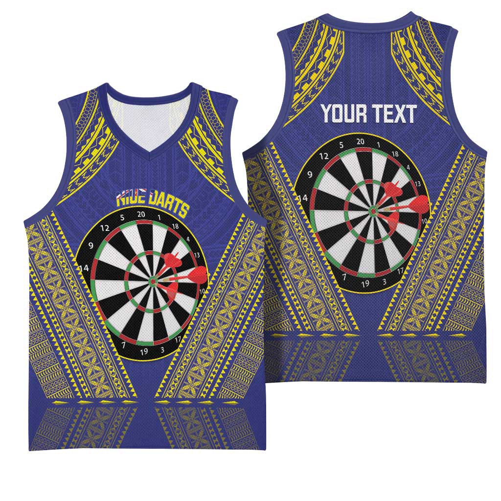 Personalised Niue Darts Basketball Jersey Dart Board Hiapo Pattern - Polynesian Pride