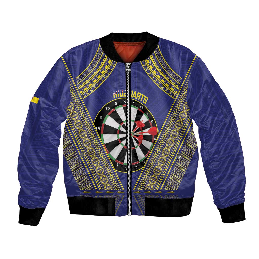 Personalised Niue Darts Bomber Jacket Dart Board Hiapo Pattern - Polynesian Pride