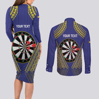 Personalised Niue Darts Couples Matching Long Sleeve Bodycon Dress and Long Sleeve Button Shirt Dart Board Hiapo Pattern - Polynesian Pride