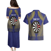 Personalised Niue Darts Couples Matching Puletasi and Hawaiian Shirt Dart Board Hiapo Pattern - Polynesian Pride