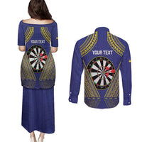 Personalised Niue Darts Couples Matching Puletasi and Long Sleeve Button Shirt Dart Board Hiapo Pattern - Polynesian Pride