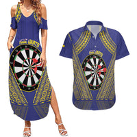 Personalised Niue Darts Couples Matching Summer Maxi Dress and Hawaiian Shirt Dart Board Hiapo Pattern - Polynesian Pride