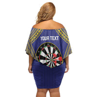 Personalised Niue Darts Family Matching Off Shoulder Short Dress and Hawaiian Shirt Dart Board Hiapo Pattern - Polynesian Pride