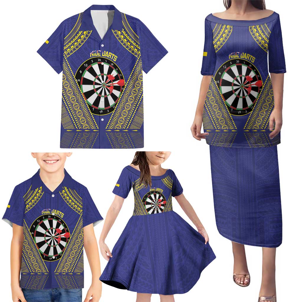 Personalised Niue Darts Family Matching Puletasi and Hawaiian Shirt Dart Board Hiapo Pattern - Polynesian Pride