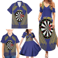 Personalised Niue Darts Family Matching Summer Maxi Dress and Hawaiian Shirt Dart Board Hiapo Pattern - Polynesian Pride