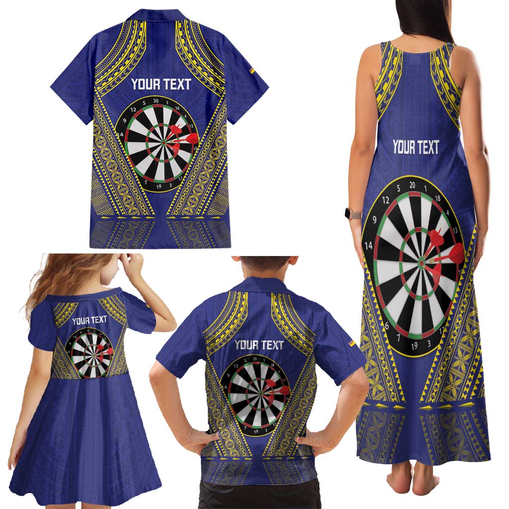 Personalised Niue Darts Family Matching Tank Maxi Dress and Hawaiian Shirt Dart Board Hiapo Pattern - Polynesian Pride