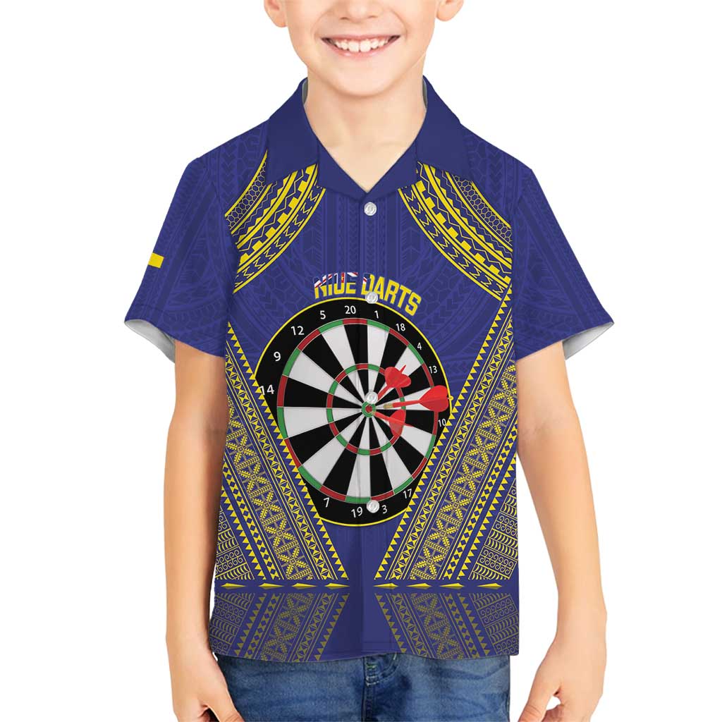 Personalised Niue Darts Family Matching Tank Maxi Dress and Hawaiian Shirt Dart Board Hiapo Pattern - Polynesian Pride