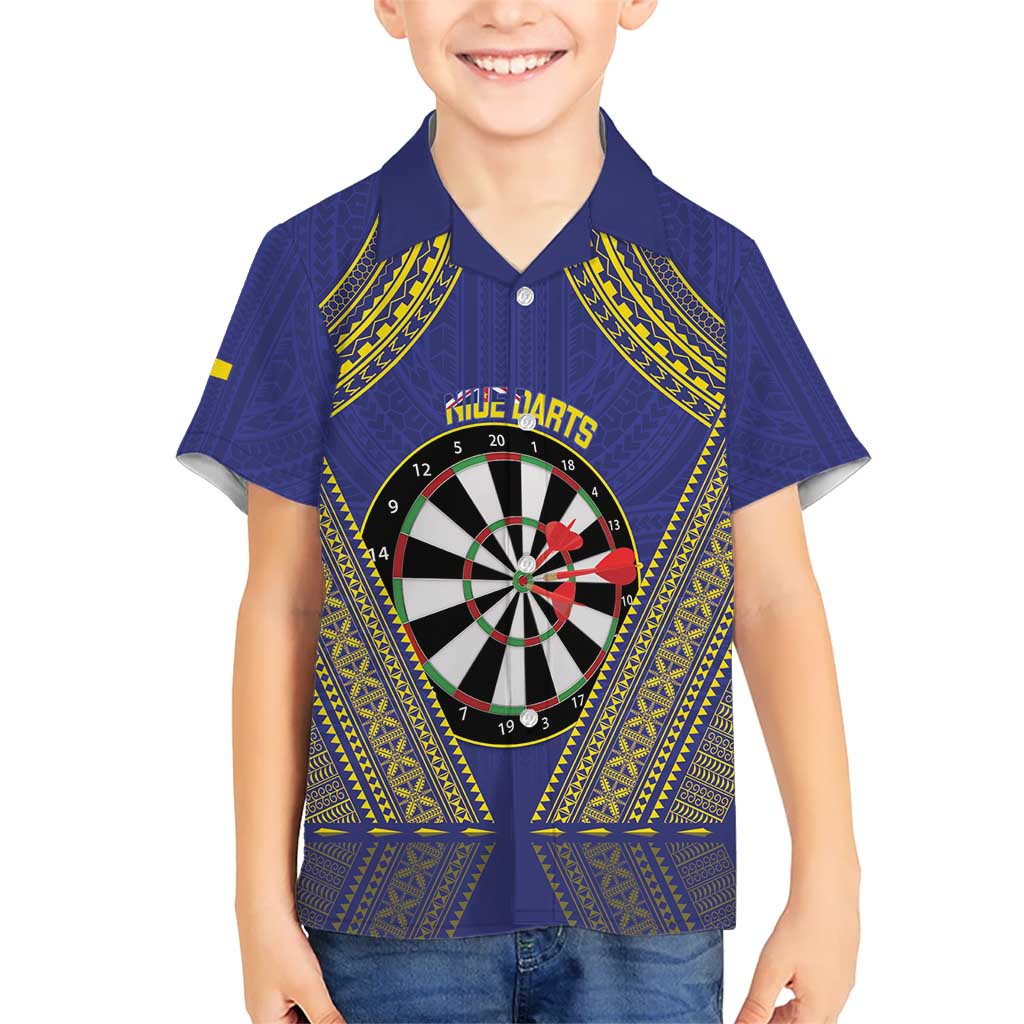 Personalised Niue Darts Kid Hawaiian Shirt Dart Board Hiapo Pattern - Polynesian Pride