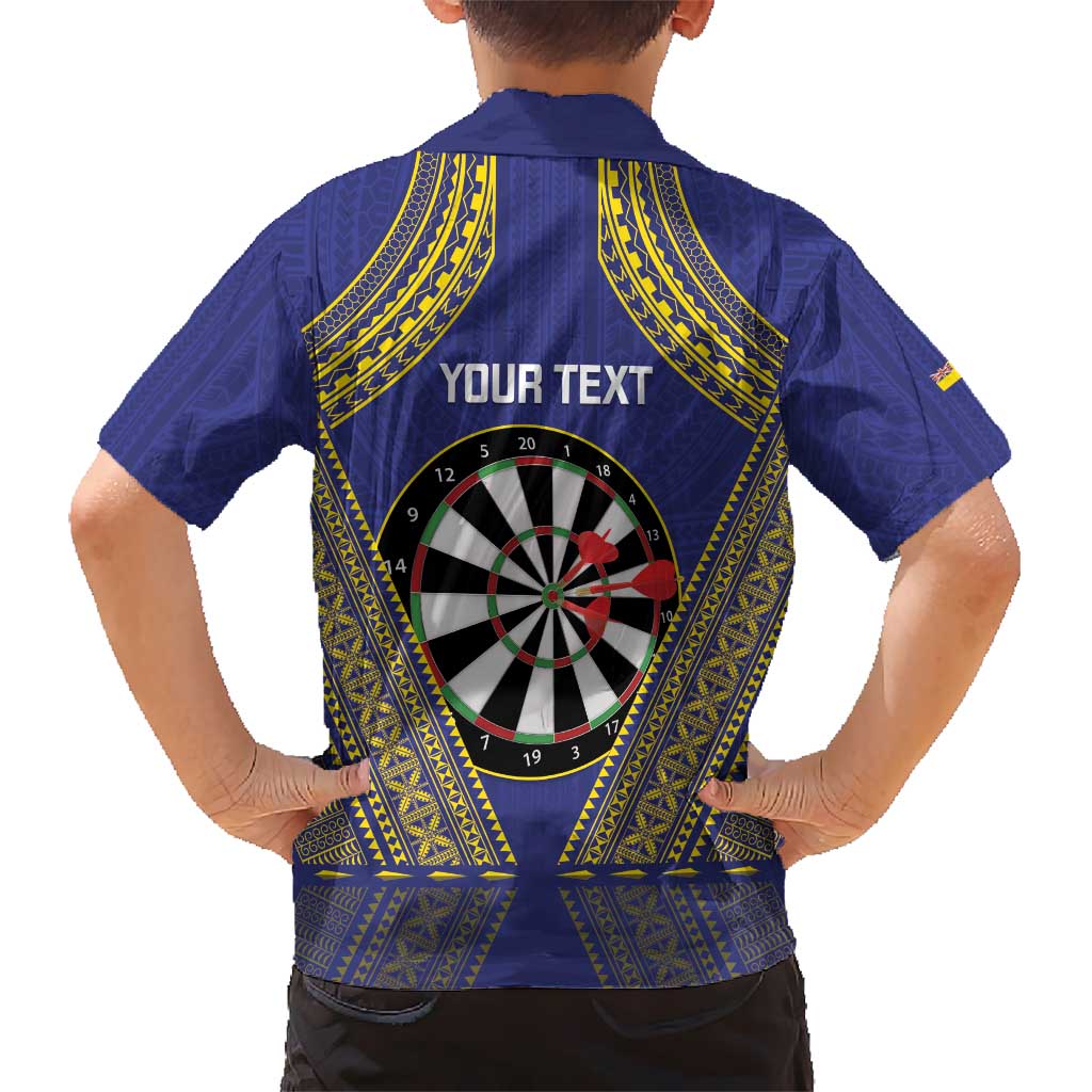 Personalised Niue Darts Kid Hawaiian Shirt Dart Board Hiapo Pattern - Polynesian Pride