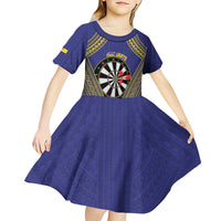 Personalised Niue Darts Kid Short Sleeve Dress Dart Board Hiapo Pattern - Polynesian Pride