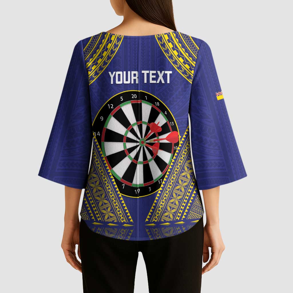Personalised Niue Darts Kimono Sleeve Blouse Dart Board Hiapo Pattern - Polynesian Pride